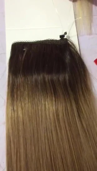 Venda por grosso de extensões de cabelo de trama de halo de cabelo humano 100% natural com dois clipes